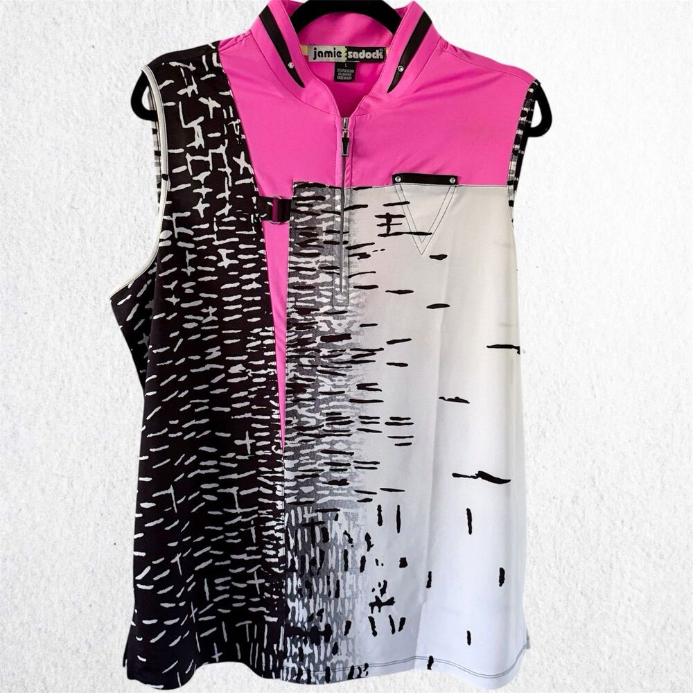 Jamie Sadock Hot Pink Abstract Pickleball Golf Tennis Tank Top Shirt L Large